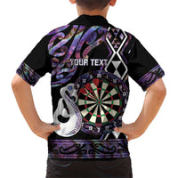 Personalised New Zealand Darts Family Matching Short Sleeve Bodycon Dress and Hawaiian Shirt Ngutukaka Manaia Taniko Luxury Purple - Polynesian Pride