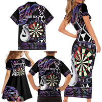 Personalised New Zealand Darts Family Matching Short Sleeve Bodycon Dress and Hawaiian Shirt Ngutukaka Manaia Taniko Luxury Purple - Polynesian Pride
