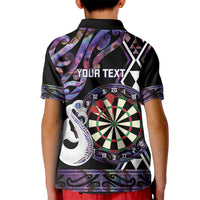 Personalised New Zealand Darts Kid Polo Shirt Ngutukaka Manaia Taniko Luxury Purple - Polynesian Pride