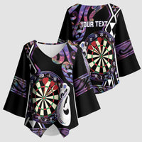 Personalised New Zealand Darts Kimono Sleeve Blouse Ngutukaka Manaia Taniko Luxury Purple - Polynesian Pride