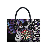 Personalised New Zealand Darts Leather Bag Ngutukaka Manaia Taniko Luxury Purple - Polynesian Pride