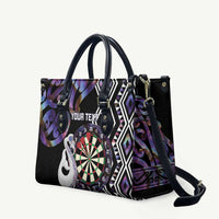 Personalised New Zealand Darts Leather Bag Ngutukaka Manaia Taniko Luxury Purple - Polynesian Pride