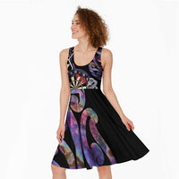 Personalised New Zealand Darts Midi Dress Ngutukaka Manaia Taniko Luxury Purple - Polynesian Pride