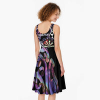 Personalised New Zealand Darts Midi Dress Ngutukaka Manaia Taniko Luxury Purple - Polynesian Pride