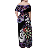 Personalised New Zealand Darts Off Shoulder Maxi Dress Ngutukaka Manaia Taniko Luxury Purple - Polynesian Pride