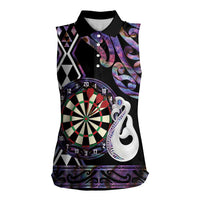 Personalised New Zealand Darts Women Sleeveless Polo Shirt Ngutukaka Manaia Taniko Luxury Purple - Polynesian Pride