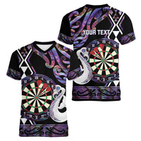 Personalised New Zealand Darts Women V-Neck T-Shirt Ngutukaka Manaia Taniko Luxury Purple - Polynesian Pride