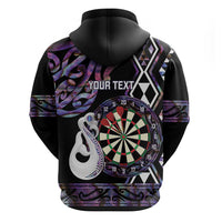 Personalised New Zealand Darts Zip Hoodie Ngutukaka Manaia Taniko Luxury Purple - Polynesian Pride