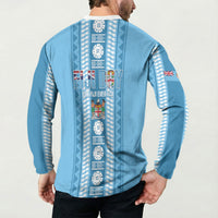 Fiji Day 1970 Button Sweatshirt For Fiji Ever Fiji Tapa Pattern Blue LT14 - Polynesian Pride