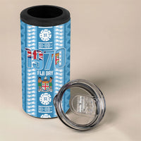 Fiji Day 1970 4 in 1 Can Cooler Tumbler For Fiji Ever Fiji Tapa Pattern Blue LT14 - Polynesian Pride