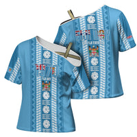 Fiji Day 1970 Cross Shoulder Shirt For Fiji Ever Fiji Tapa Pattern Blue LT14 - Polynesian Pride