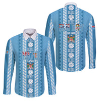 Fiji Day 1970 Family Matching Summer Maxi Dress and Hawaiian Shirt For Fiji Ever Fiji Tapa Pattern Blue LT14 Dad's Shirt - Long Sleeve Blue - Polynesian Pride