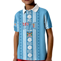 Fiji Day 1970 Kid Polo Shirt For Fiji Ever Fiji Tapa Pattern Blue LT14 Kid Blue - Polynesian Pride