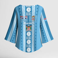 Fiji Day 1970 Kimono Sleeve Blouse For Fiji Ever Fiji Tapa Pattern Blue LT14 - Polynesian Pride