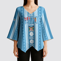 Fiji Day 1970 Kimono Sleeve Blouse For Fiji Ever Fiji Tapa Pattern Blue LT14 - Polynesian Pride