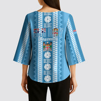 Fiji Day 1970 Kimono Sleeve Blouse For Fiji Ever Fiji Tapa Pattern Blue LT14 - Polynesian Pride