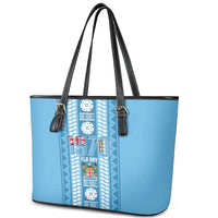 Fiji Day 1970 Leather Tote Bag For Fiji Ever Fiji Tapa Pattern Blue LT14 - Polynesian Pride