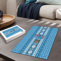 Fiji Day 1970 Puzzle For Fiji Ever Fiji Tapa Pattern Blue LT14 - Polynesian Pride