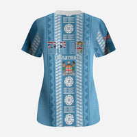 Fiji Day 1970 Scrub Top For Fiji Ever Fiji Tapa Pattern Blue LT14 - Polynesian Pride