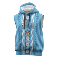 Fiji Day 1970 Sleeveless Hoodie For Fiji Ever Fiji Tapa Pattern Blue LT14 Blue - Polynesian Pride