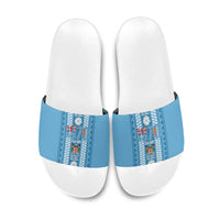 Fiji Day 1970 Slide Sandals For Fiji Ever Fiji Tapa Pattern Blue LT14 Blue - Polynesian Pride