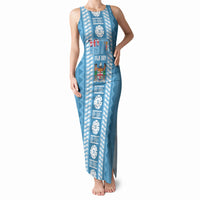 Fiji Day 1970 Tank Maxi Dress For Fiji Ever Fiji Tapa Pattern Blue LT14 Women Blue - Polynesian Pride