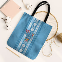 Fiji Day 1970 Tote Bag For Fiji Ever Fiji Tapa Pattern Blue LT14 Black Strap One Size Blue - Polynesian Pride