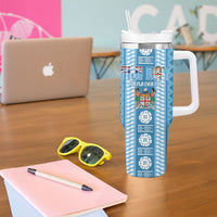 Fiji Day 1970 Tumbler With Handle For Fiji Ever Fiji Tapa Pattern Blue LT14 - Polynesian Pride