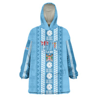 Fiji Day 1970 Wearable Blanket Hoodie For Fiji Ever Fiji Tapa Pattern Blue LT14 One Size Blue - Polynesian Pride