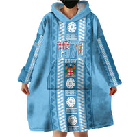 Fiji Day 1970 Wearable Blanket Hoodie For Fiji Ever Fiji Tapa Pattern Blue LT14 - Polynesian Pride