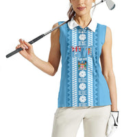 Fiji Day 1970 Women Sleeveless Polo Shirt For Fiji Ever Fiji Tapa Pattern Blue LT14 - Polynesian Pride