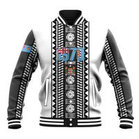 Fiji Day 1970 Baseball Jacket For Fiji Ever Fiji Tapa Pattern White LT14 Unisex White - Polynesian Pride