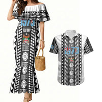 Fiji Day 1970 Couples Matching Mermaid Dress and Hawaiian Shirt For Fiji Ever Fiji Tapa Pattern White LT14 White - Polynesian Pride