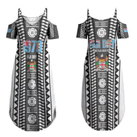 Fiji Day 1970 Couples Matching Summer Maxi Dress and Hawaiian Shirt For Fiji Ever Fiji Tapa Pattern White LT14 - Polynesian Pride