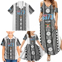 Fiji Day 1970 Family Matching Summer Maxi Dress and Hawaiian Shirt For Fiji Ever Fiji Tapa Pattern White LT14 - Polynesian Pride