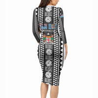 Fiji Day 1970 Long Sleeve Bodycon Dress For Fiji Ever Fiji Tapa Pattern White LT14 - Polynesian Pride