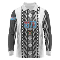 Fiji Day 1970 Long Sleeve Polo Shirt For Fiji Ever Fiji Tapa Pattern White LT14 White - Polynesian Pride