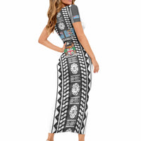 Fiji Day 1970 Short Sleeve Bodycon Dress For Fiji Ever Fiji Tapa Pattern White LT14 - Polynesian Pride