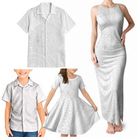 Tonga White Sunday Family Matching Tank Maxi Dress and Hawaiian Shirt Fakame Tongan Ngatu Turtle LT14 - Polynesian Pride