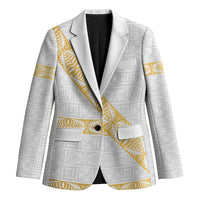 Tonga White Sunday Blazer Fakame Tongan Ngatu Pattern Gold Strips LT14 Unisex White - Polynesian Pride