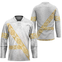 Tonga White Sunday Hockey Jersey Fakame Tongan Ngatu Pattern Gold Strips LT14 - Polynesian Pride