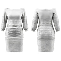 Samoa White Sunday Couples Matching Off The Shoulder Long Sleeve Dress and Long Sleeve Button Shirt Lotu Tamaiti Samoan Siapo Teuila Flowers LT14 - Polynesian Pride