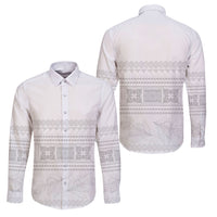 Samoa White Sunday Family Matching Long Sleeve Bodycon Dress and Hawaiian Shirt Lotu Tamaiti Samoan Siapo Teuila Flowers LT14 Dad's Shirt - Long Sleeve White - Polynesian Pride