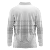 Samoa White Sunday Long Sleeve Polo Shirt Lotu Tamaiti Samoan Siapo Teuila Flowers LT14 - Polynesian Pride