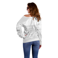 Samoa White Sunday Off Shoulder Sweater Lotu Tamaiti Samoan Siapo Teuila Flowers LT14 - Polynesian Pride