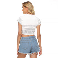 Samoa White Sunday Raglan Cropped T Shirt Lotu Tamaiti Samoan Siapo Teuila Flowers LT14 - Polynesian Pride