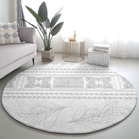 Samoa White Sunday Round Carpet Lotu Tamaiti Samoan Siapo Teuila Flowers LT14 - Polynesian Pride