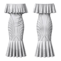 Niue White Sunday Family Matching Mermaid Dress and Hawaiian Shirt Aho Tapu Fanau Hiapo Pattern LT14 Mom's Dress White - Polynesian Pride