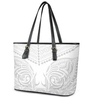 Niue White Sunday Leather Tote Bag Aho Tapu Fanau Hiapo Pattern LT14 - Polynesian Pride