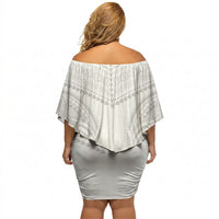 Niue White Sunday Off Shoulder Short Dress Aho Tapu Fanau Hiapo Pattern LT14 - Polynesian Pride